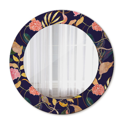 Round decorative wall mirror Watecolor plants