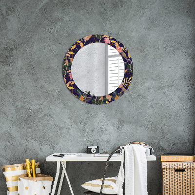 Round decorative wall mirror Watecolor plants