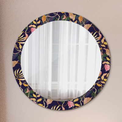 Round decorative wall mirror Watecolor plants