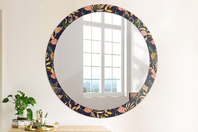 Round decorative wall mirror Watecolor plants