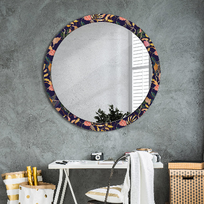 Round decorative wall mirror Watecolor plants