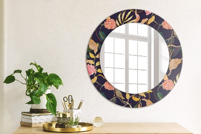 Round decorative wall mirror Watecolor plants