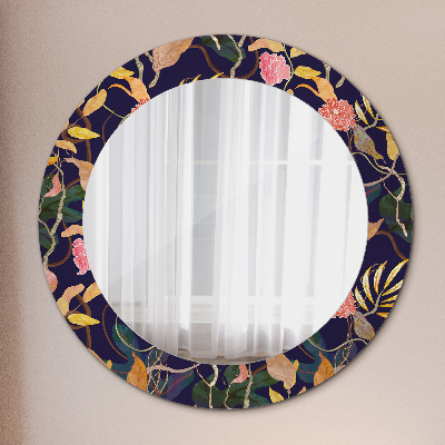 Round decorative wall mirror Watecolor plants