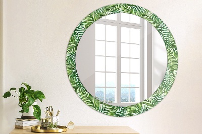 Round decorative wall mirror Tropical palm