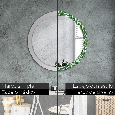 Round decorative wall mirror Tropical palm