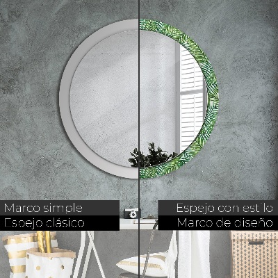 Round decorative wall mirror Tropical palm