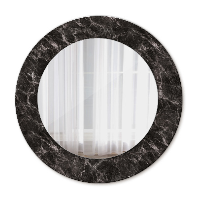 Round mirror print Black marble