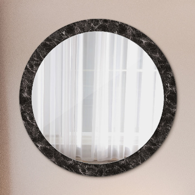 Round mirror print Black marble