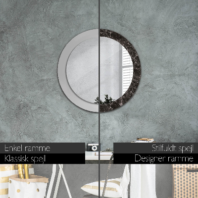 Round mirror print Black marble