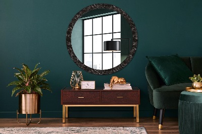 Round mirror print Black marble