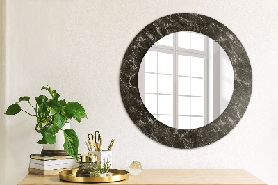 Round mirror print Black marble