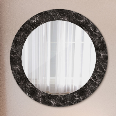 Round mirror print Black marble