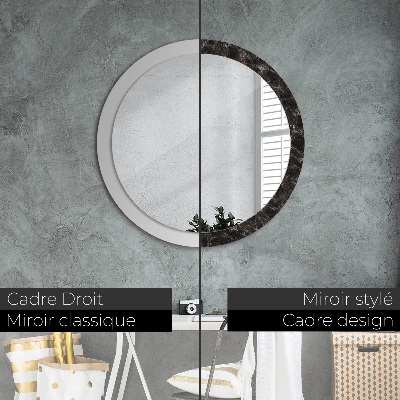 Round mirror print Black marble