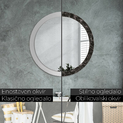 Round mirror print Black marble