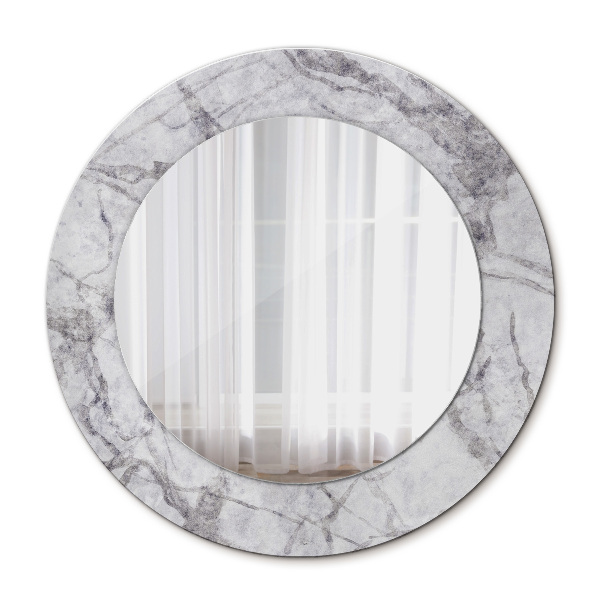 Round mirror print White marble