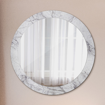 Round mirror print White marble