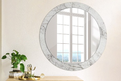 Round mirror print White marble