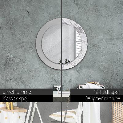 Round mirror print White marble