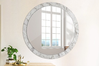 Round mirror print White marble