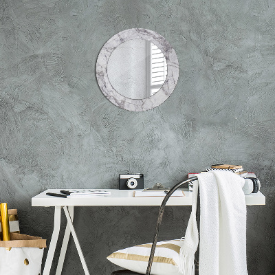 Round mirror print White marble