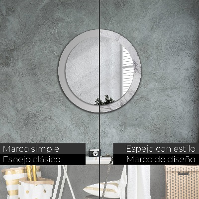 Round mirror print White marble