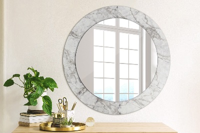 Round mirror print White marble