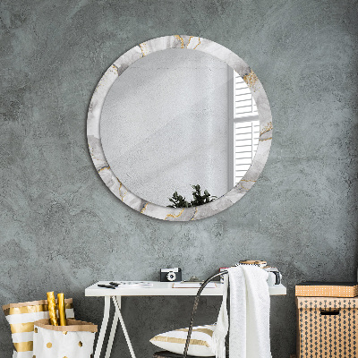 Round decorative wall mirror White marble gold