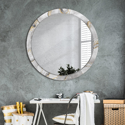 Round decorative wall mirror White marble gold