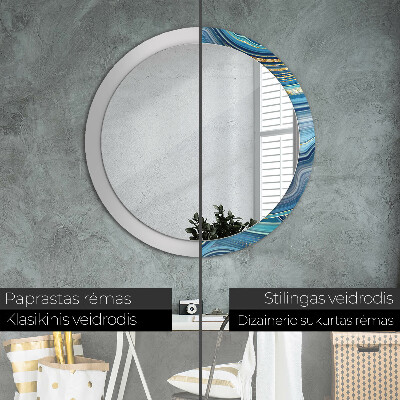 Round decorative wall mirror Blue marble