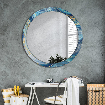 Round decorative wall mirror Blue marble