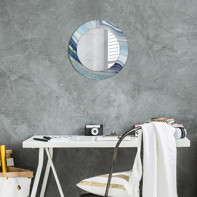 Round decorative wall mirror Blue marble