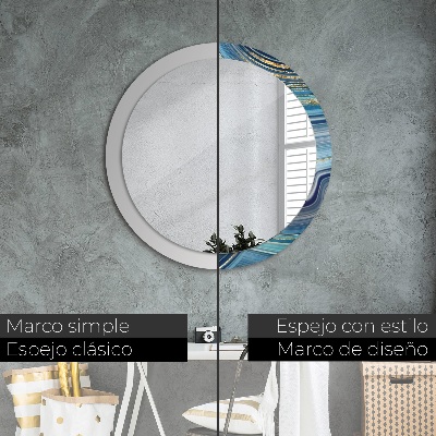 Round decorative wall mirror Blue marble