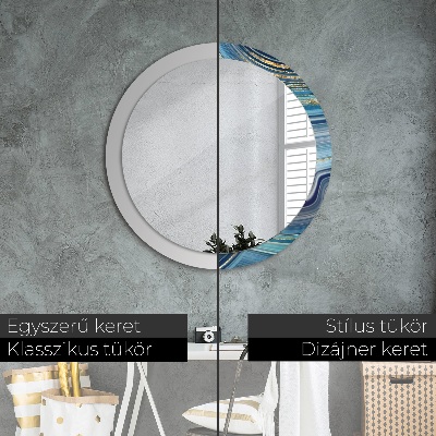 Round decorative wall mirror Blue marble