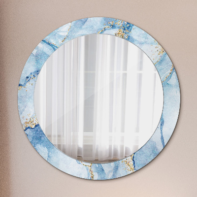 Round decorative wall mirror Blue marble with gold