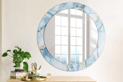 Round decorative wall mirror Blue marble with gold