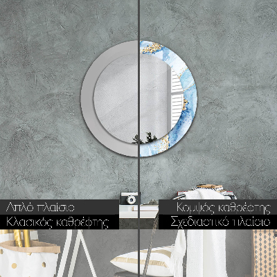 Round decorative wall mirror Blue marble with gold