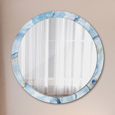 Round decorative wall mirror Blue marble with gold