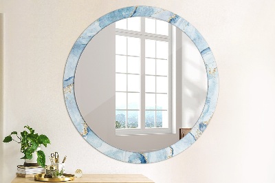 Round decorative wall mirror Blue marble with gold