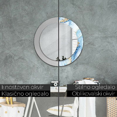 Round decorative wall mirror Blue marble with gold