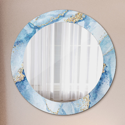 Round decorative wall mirror Blue marble with gold