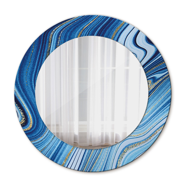 Round decorative wall mirror Blue marbling