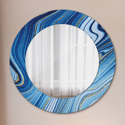 Round decorative wall mirror Blue marbling