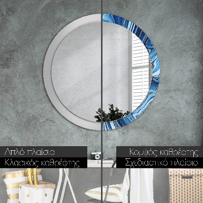 Round decorative wall mirror Blue marbling