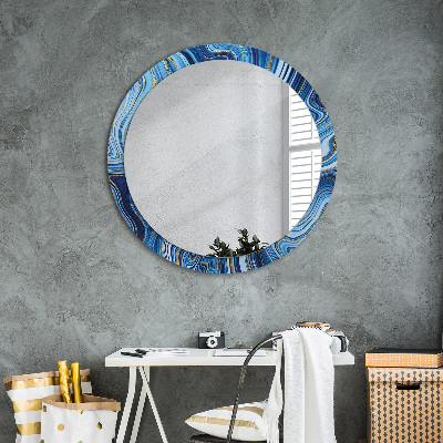 Round decorative wall mirror Blue marbling