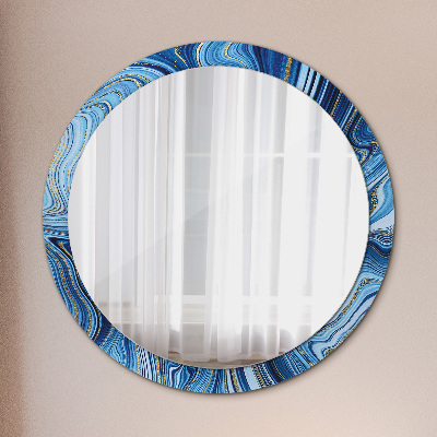 Round decorative wall mirror Blue marbling