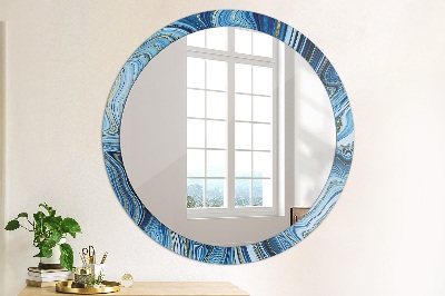 Round decorative wall mirror Blue marbling