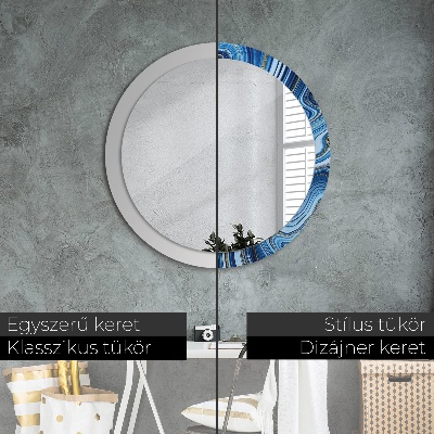 Round decorative wall mirror Blue marbling