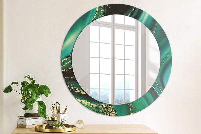 Round decorative wall mirror Emerald green marble