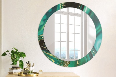 Round decorative wall mirror Emerald green marble