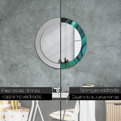 Round decorative wall mirror Emerald green marble